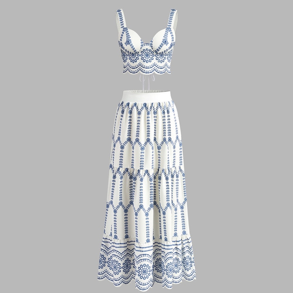 COMMENSE Printed Sleeveless Tie Back Skirt Set